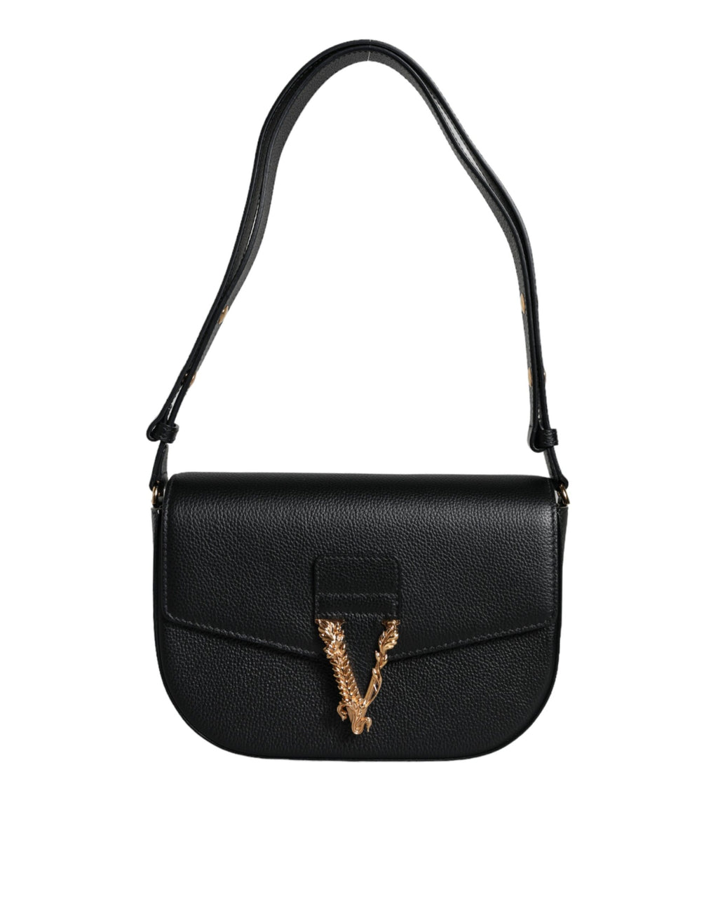 Sac bandoulière Versace en cuir de veau grainé noir avec logo