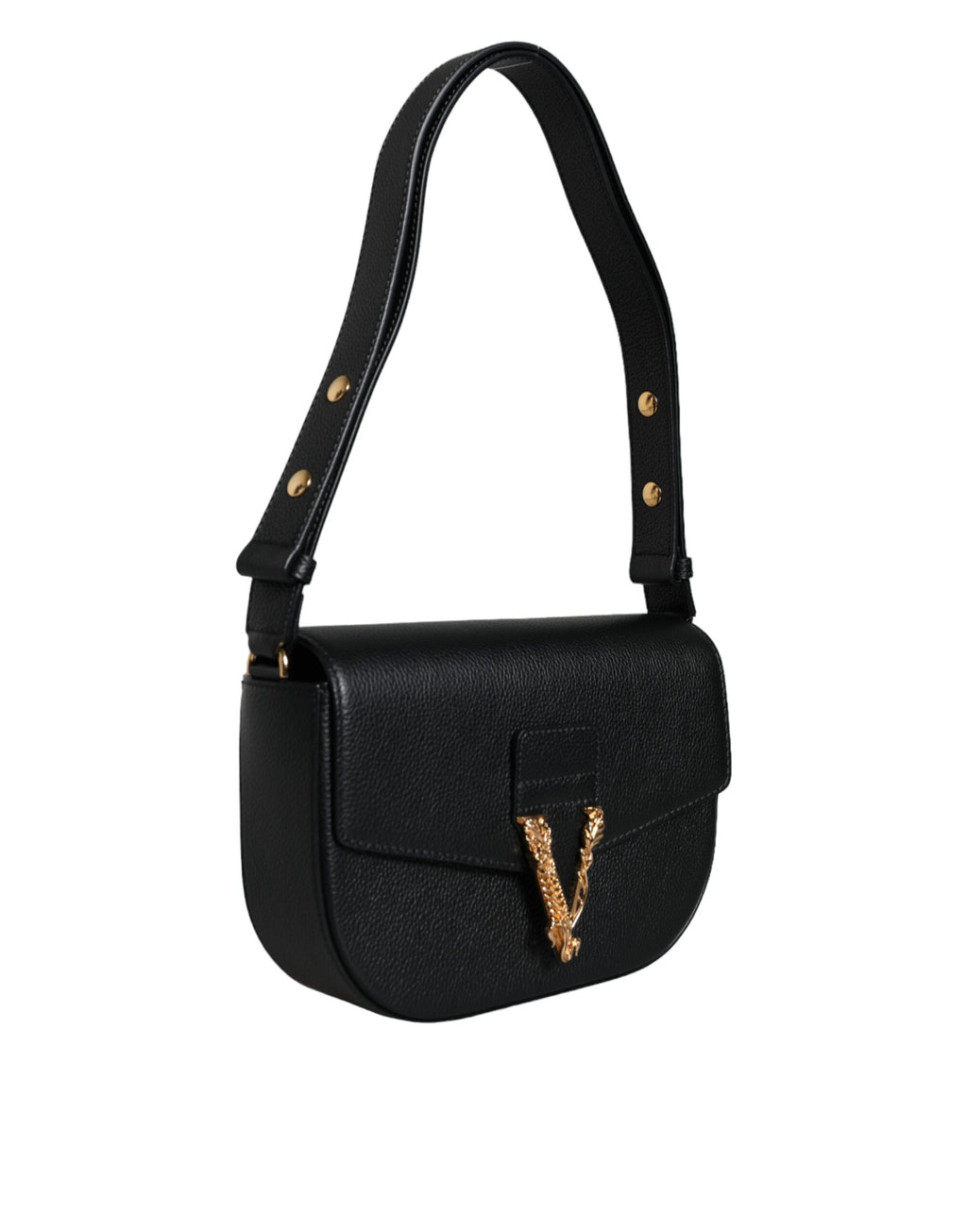 Sac bandoulière Versace en cuir de veau grainé noir avec logo