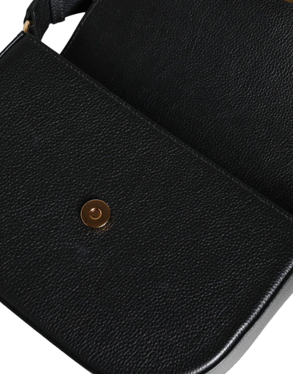 Sac bandoulière Versace en cuir de veau grainé noir avec logo