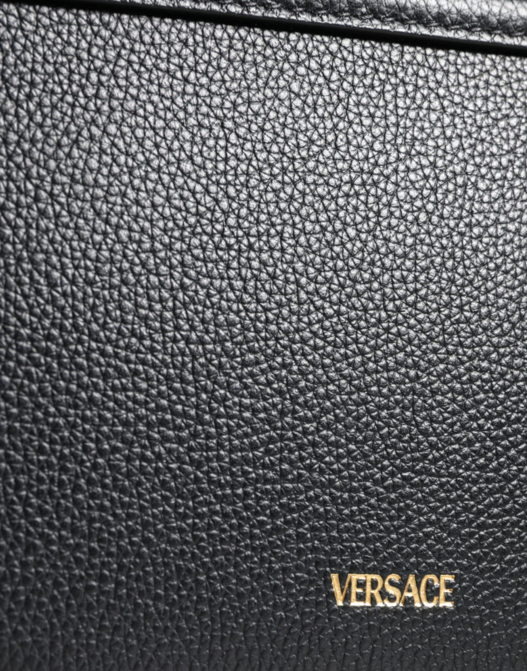 Sac bandoulière Versace en cuir de veau grainé noir avec logo