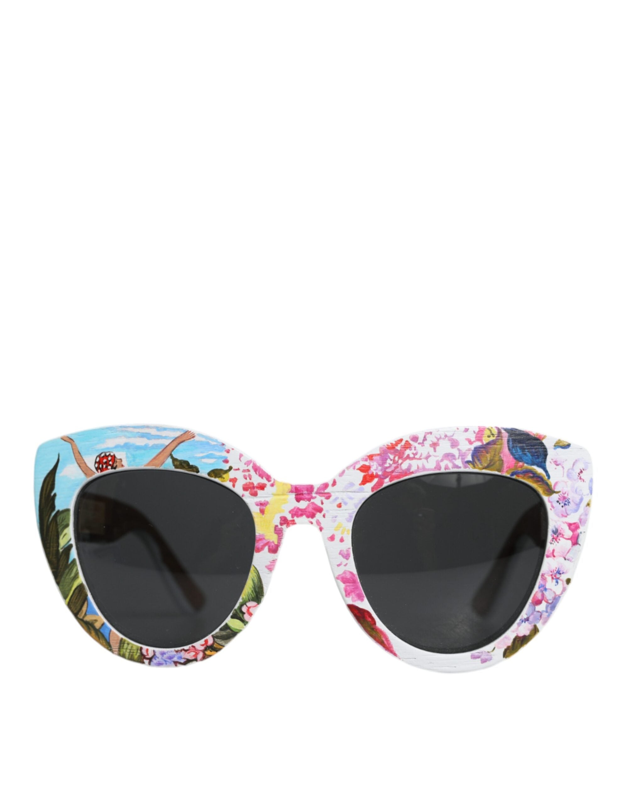 Lunettes de soleil Dolce &amp; Gabbana multicolores en bois, cristal, monture en laiton, motif floral peint à la main