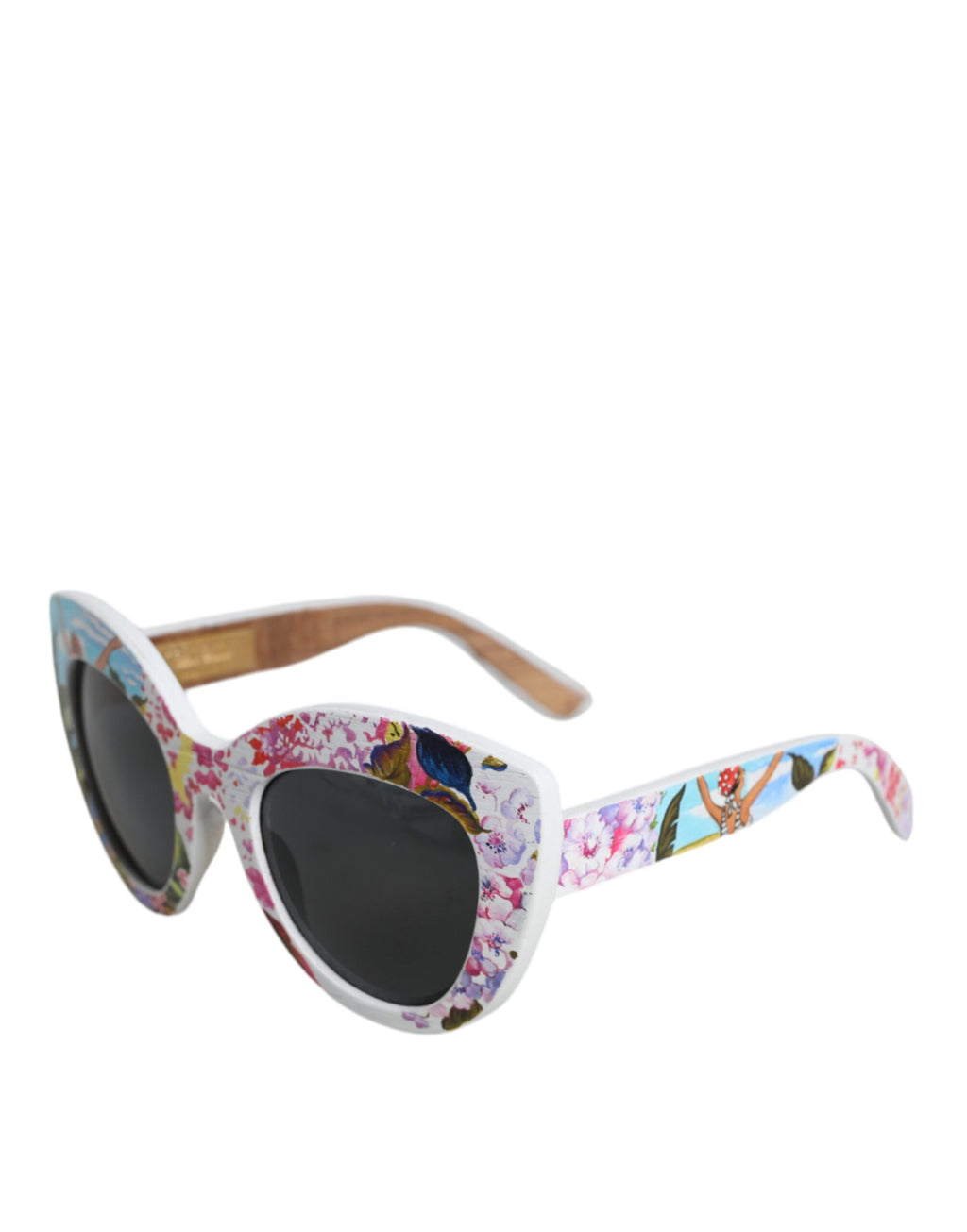 Lunettes de soleil Dolce &amp; Gabbana multicolores en bois, cristal, monture en laiton, motif floral peint à la main