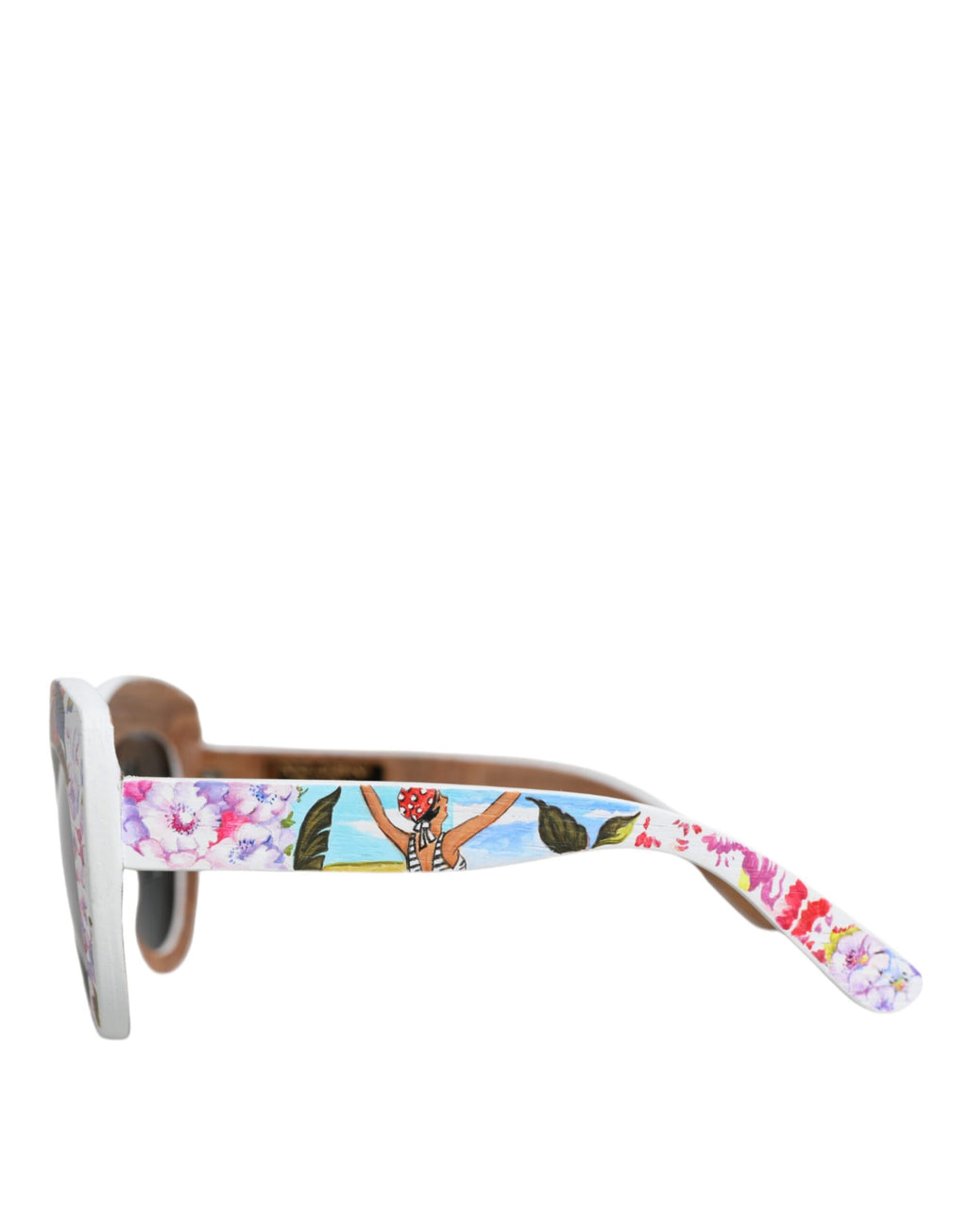 Lunettes de soleil Dolce &amp; Gabbana multicolores en bois, cristal, monture en laiton, motif floral peint à la main