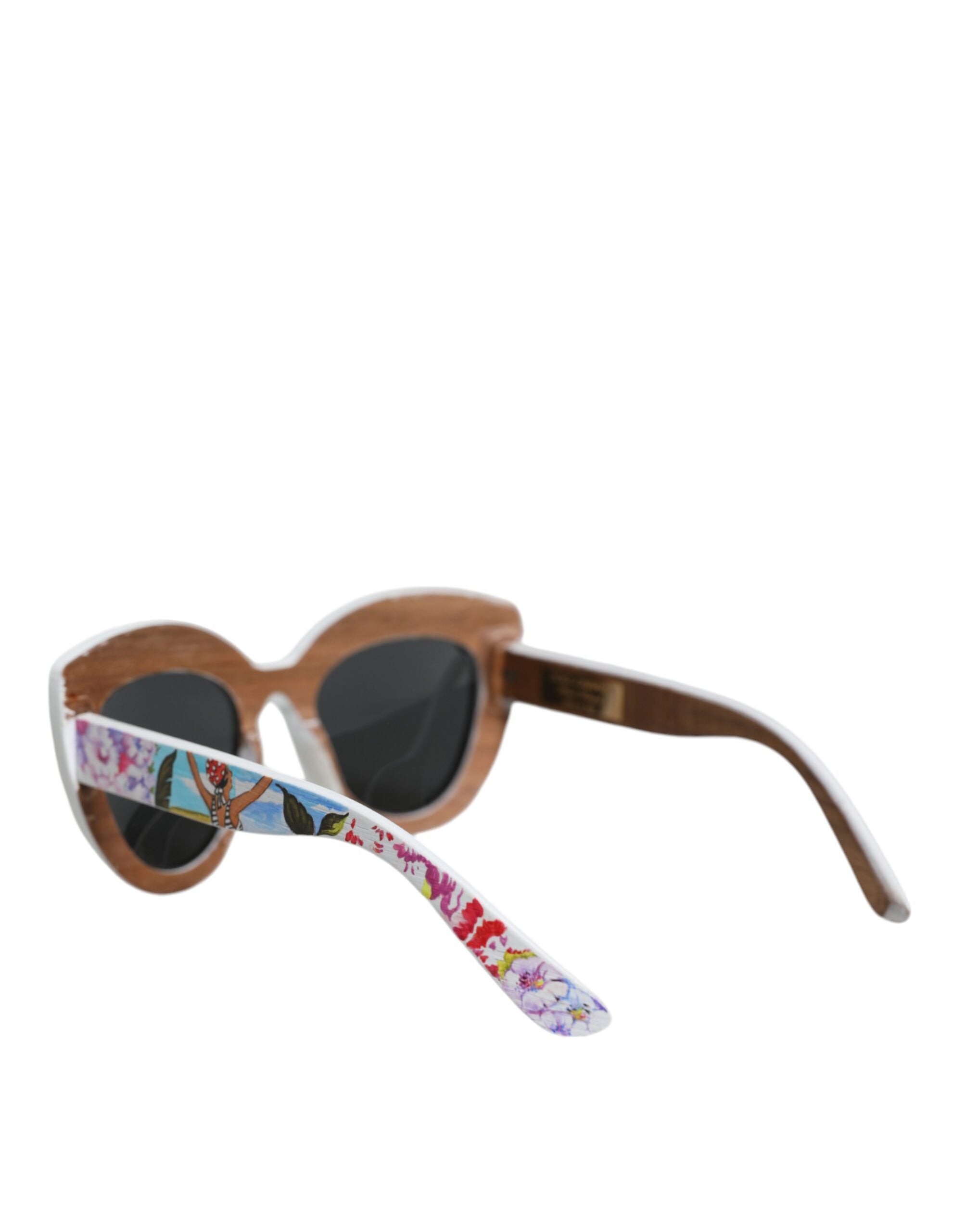 Lunettes de soleil Dolce &amp; Gabbana multicolores en bois, cristal, monture en laiton, motif floral peint à la main