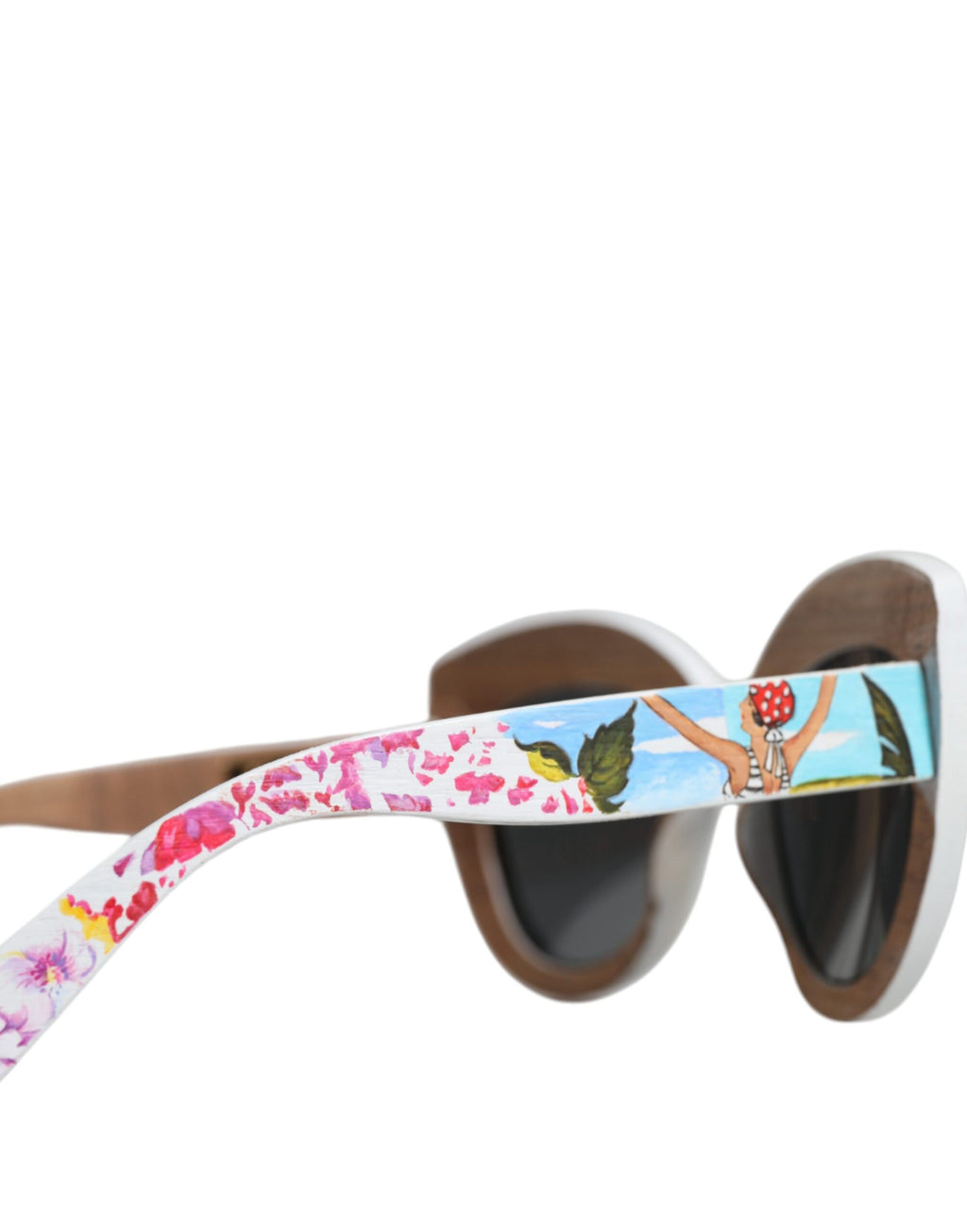 Lunettes de soleil Dolce &amp; Gabbana multicolores en bois, cristal, monture en laiton, motif floral peint à la main