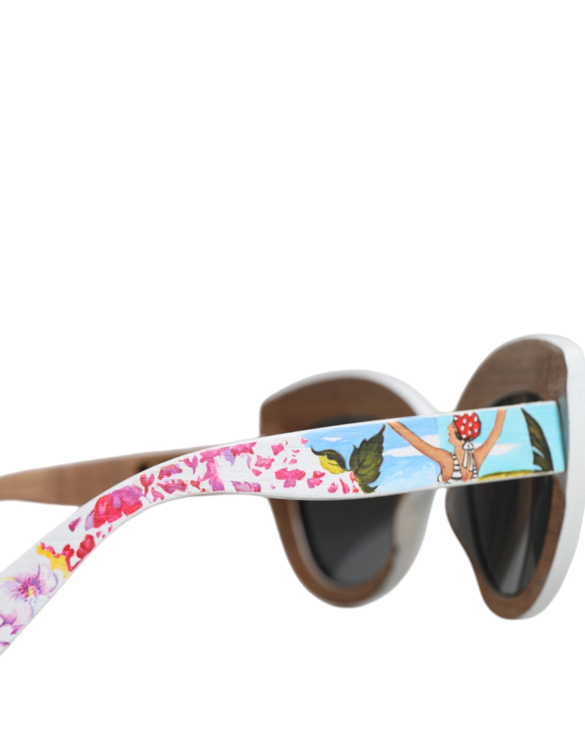 Lunettes de soleil Dolce &amp; Gabbana multicolores en bois, cristal, monture en laiton, motif floral peint à la main