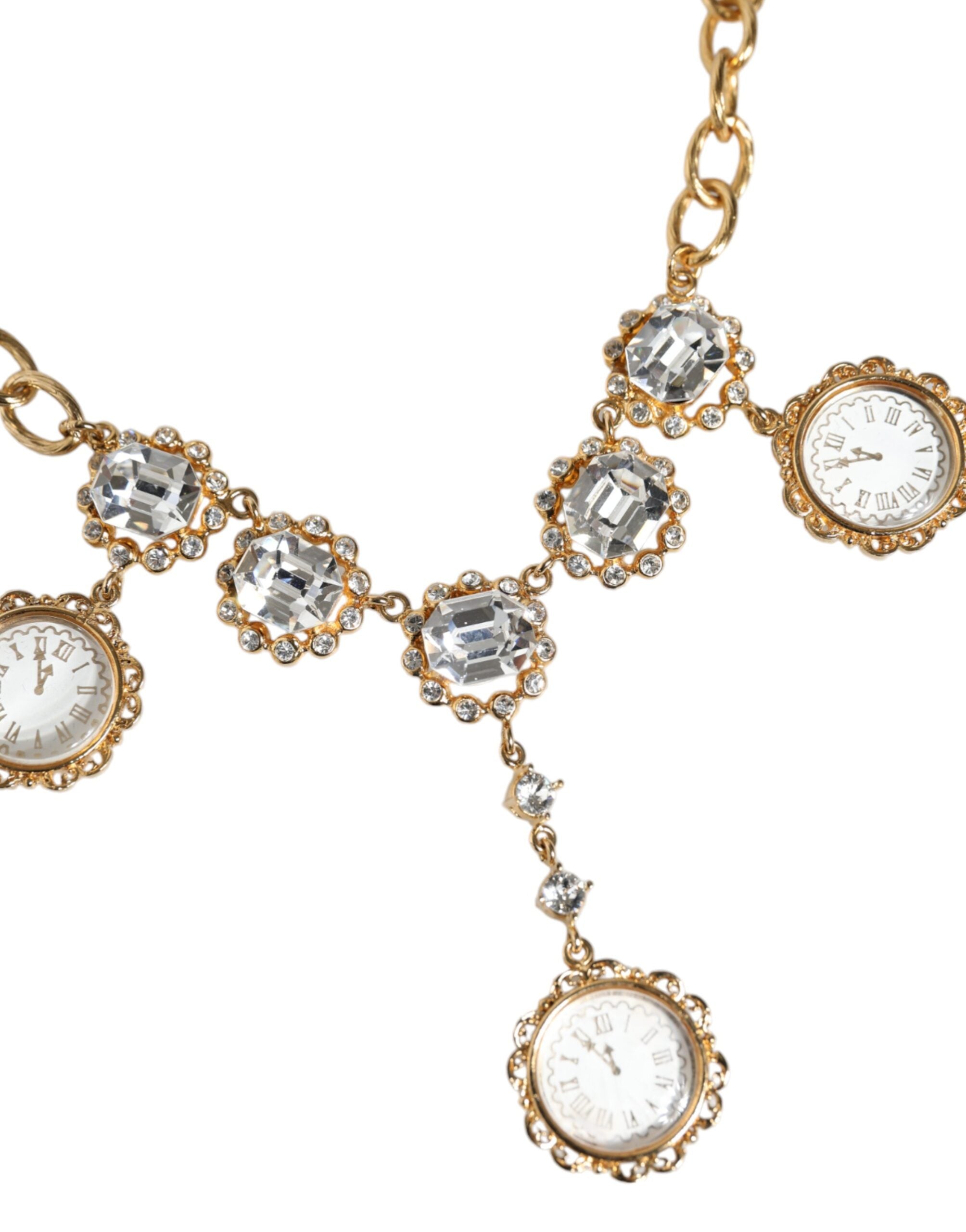 Collier Dolce &amp; Gabbana avec chaîne en or, horloge en laiton et cristal