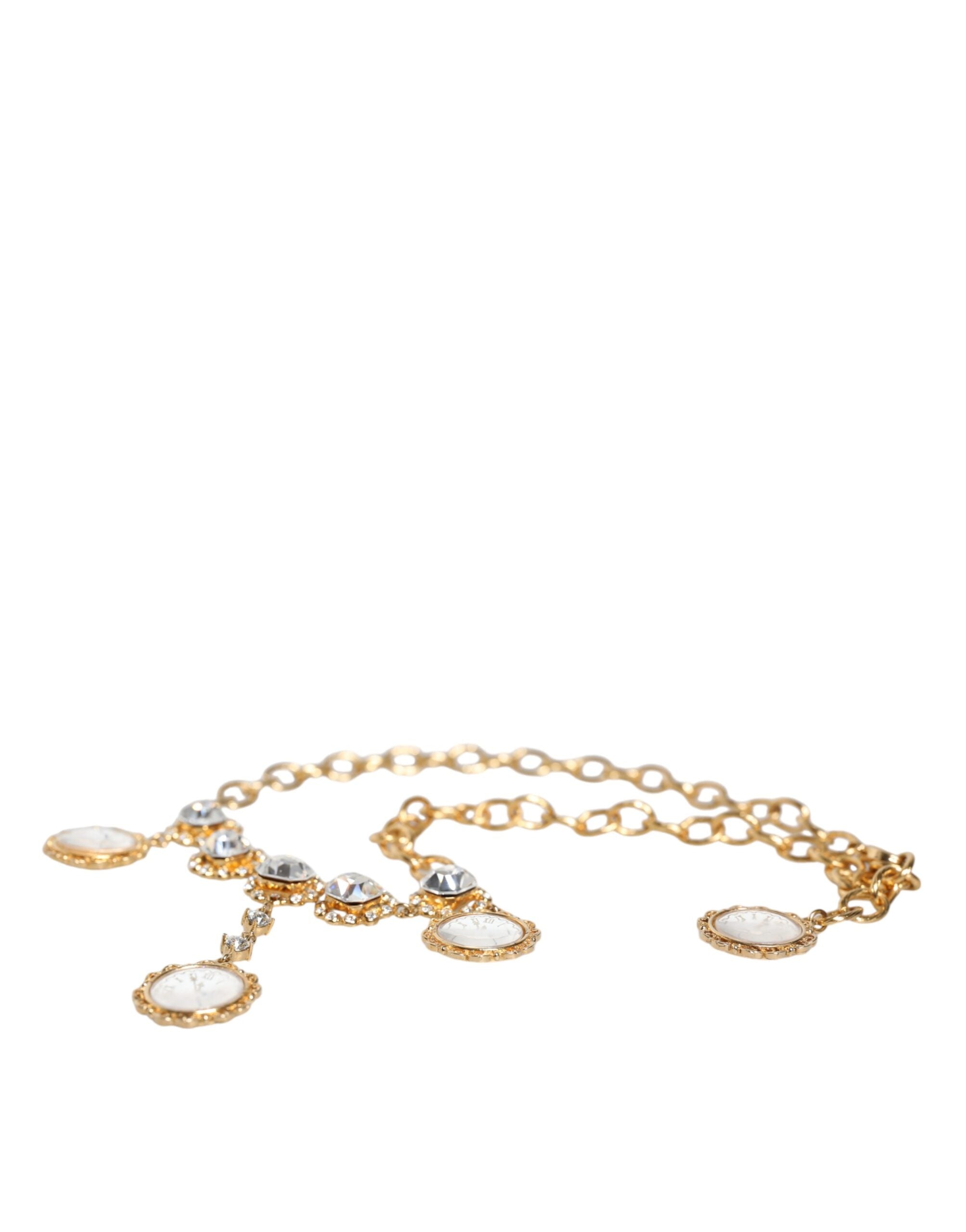 Collier Dolce &amp; Gabbana avec chaîne en or, horloge en laiton et cristal