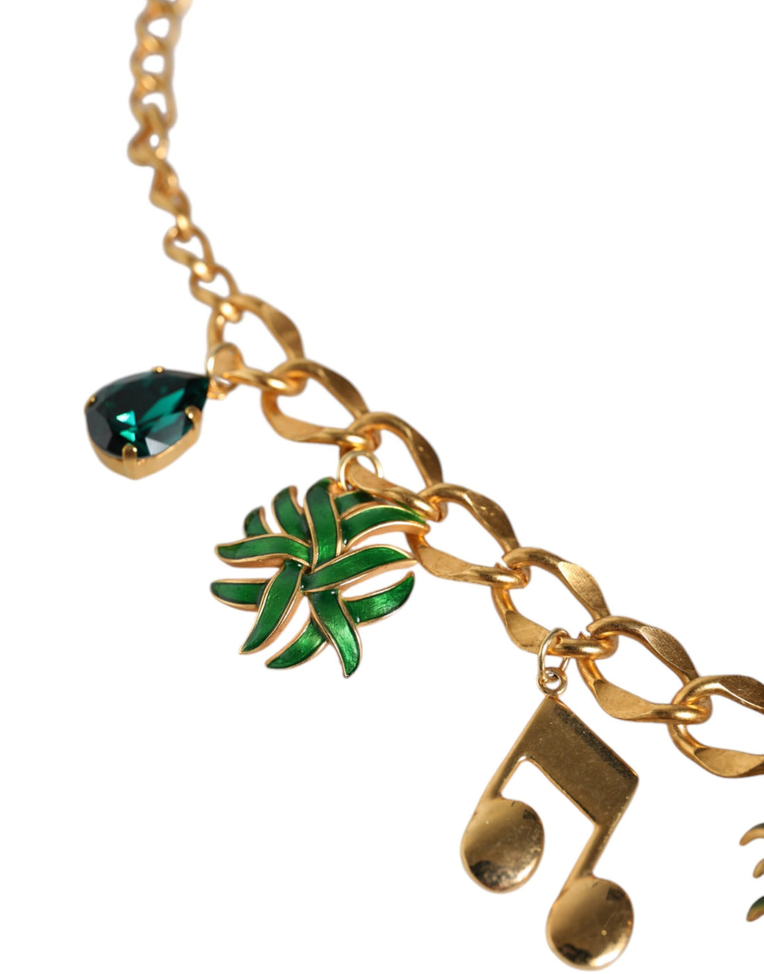 Dolce &amp; Gabbana – Goldfarbene Messingkette mit Ananas-Kristall und Musik-Anhänger