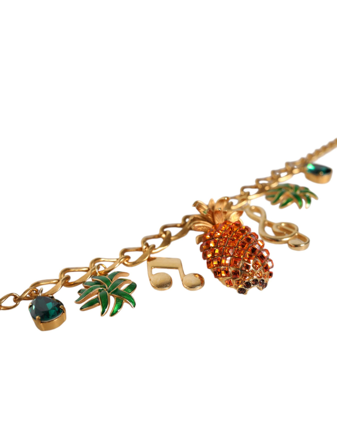 Dolce &amp; Gabbana – Goldfarbene Messingkette mit Ananas-Kristall und Musik-Anhänger