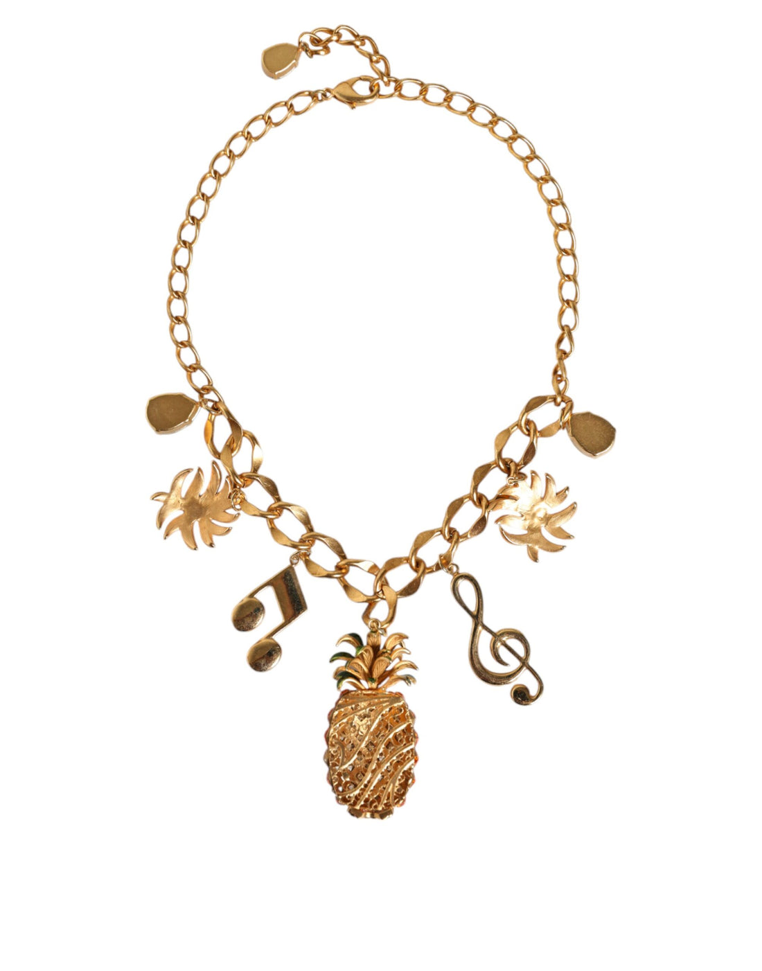 Dolce &amp; Gabbana – Goldfarbene Messingkette mit Ananas-Kristall und Musik-Anhänger