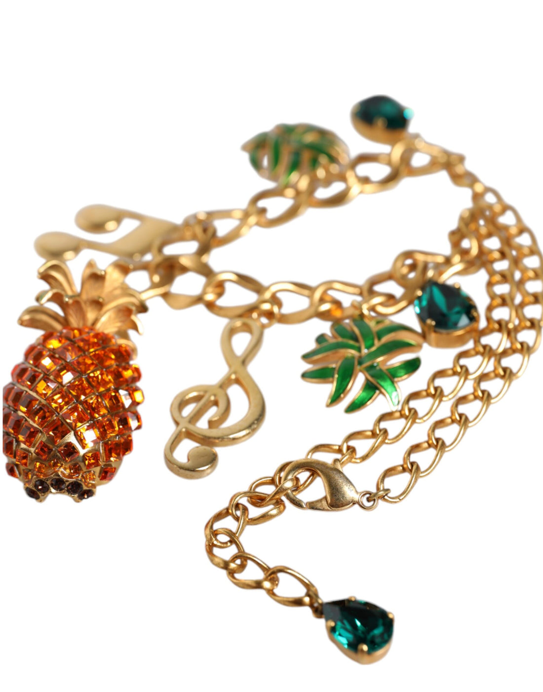 Dolce &amp; Gabbana – Goldfarbene Messingkette mit Ananas-Kristall und Musik-Anhänger