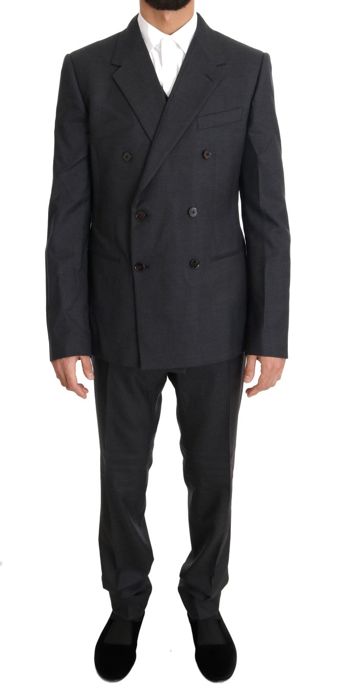 Dolce &amp; Gabbana Eleganter grauer zweireihiger Anzug aus Wolle und Seide