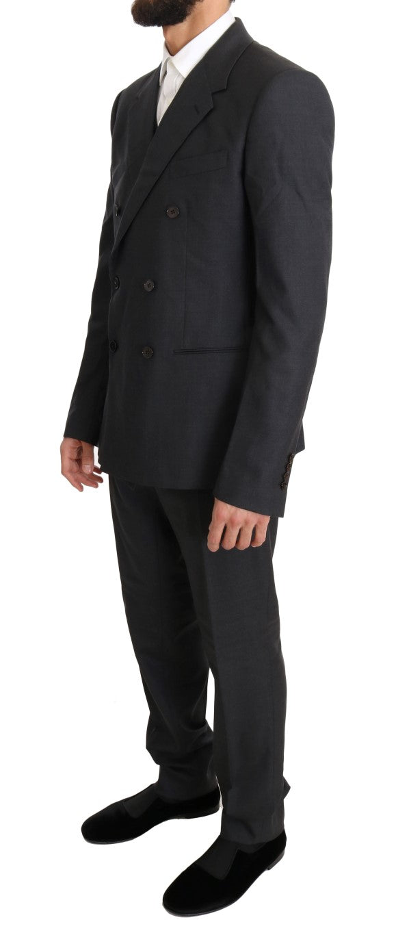 Dolce &amp; Gabbana Eleganter grauer zweireihiger Anzug aus Wolle und Seide