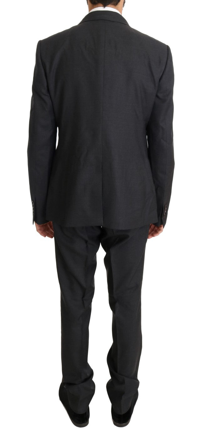 Dolce &amp; Gabbana Eleganter grauer zweireihiger Anzug aus Wolle und Seide