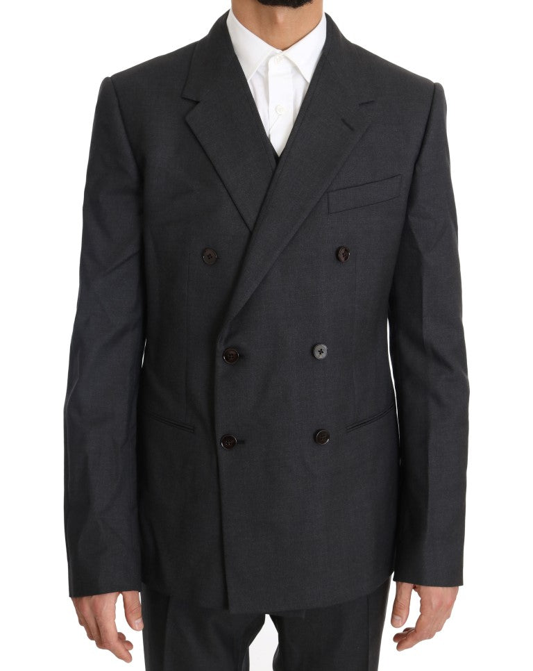 Dolce &amp; Gabbana Eleganter grauer zweireihiger Anzug aus Wolle und Seide