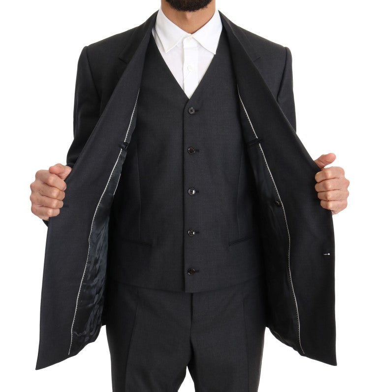 Dolce &amp; Gabbana Eleganter grauer zweireihiger Anzug aus Wolle und Seide