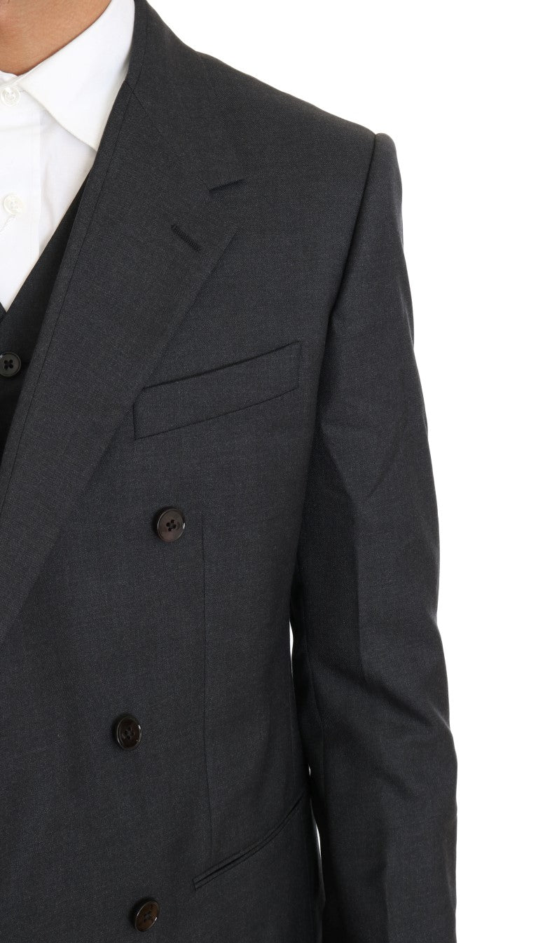 Dolce &amp; Gabbana Eleganter grauer zweireihiger Anzug aus Wolle und Seide