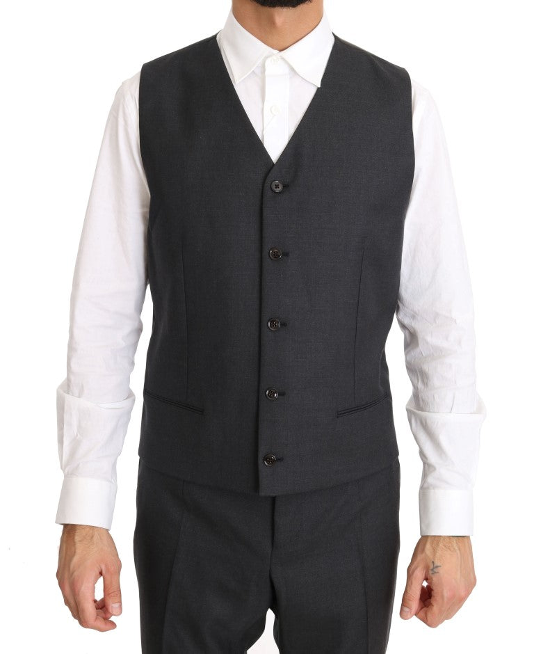 Dolce &amp; Gabbana Eleganter grauer zweireihiger Anzug aus Wolle und Seide