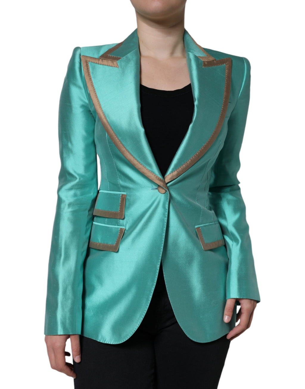 Veste blazer à simple boutonnage vert métallisé Dolce &amp; Gabbana