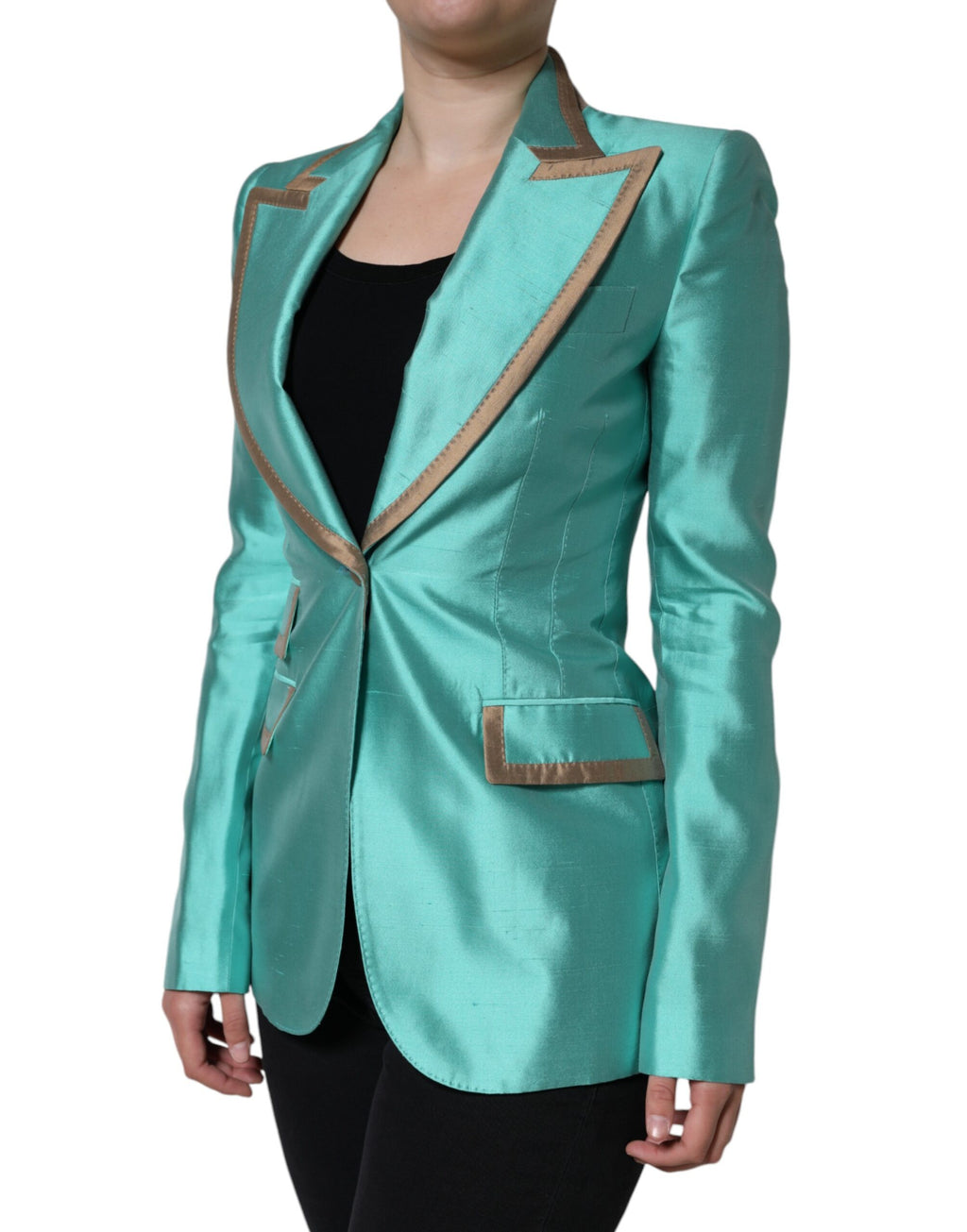 Veste blazer à simple boutonnage vert métallisé Dolce &amp; Gabbana