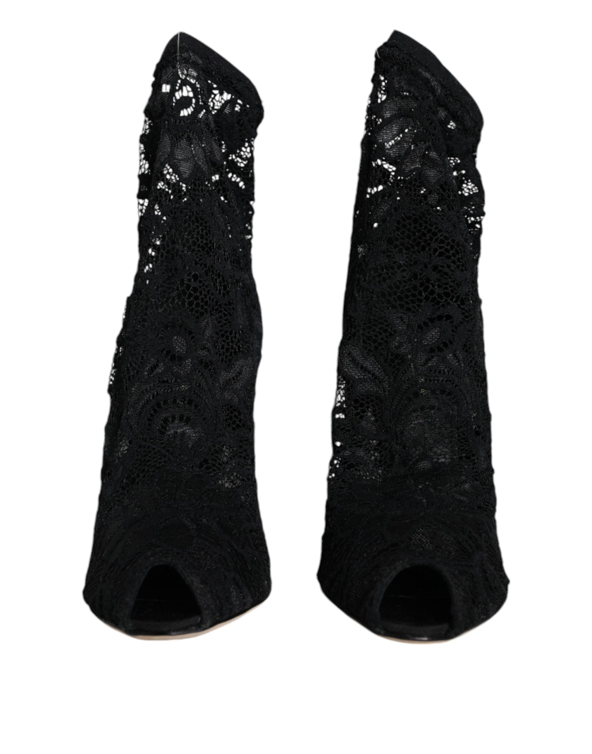 Chaussures à talons mi-mollet extensibles en dentelle noire Dolce &amp; Gabbana
