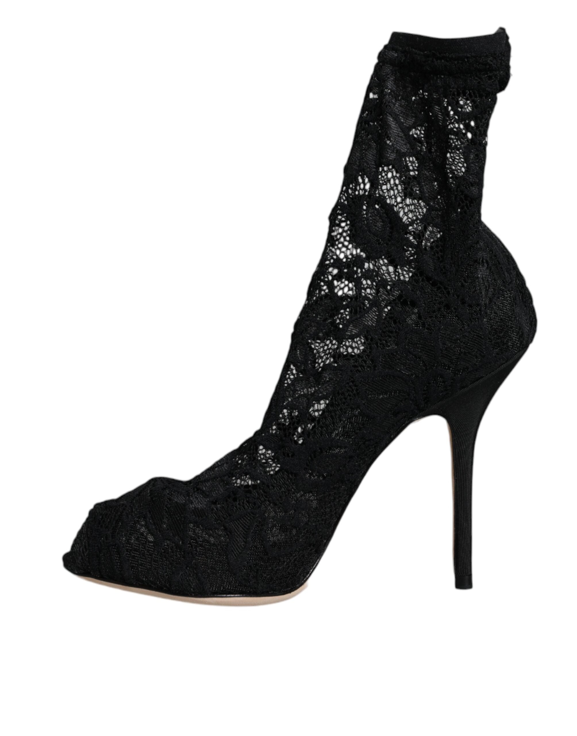 Chaussures à talons mi-mollet extensibles en dentelle noire Dolce &amp; Gabbana