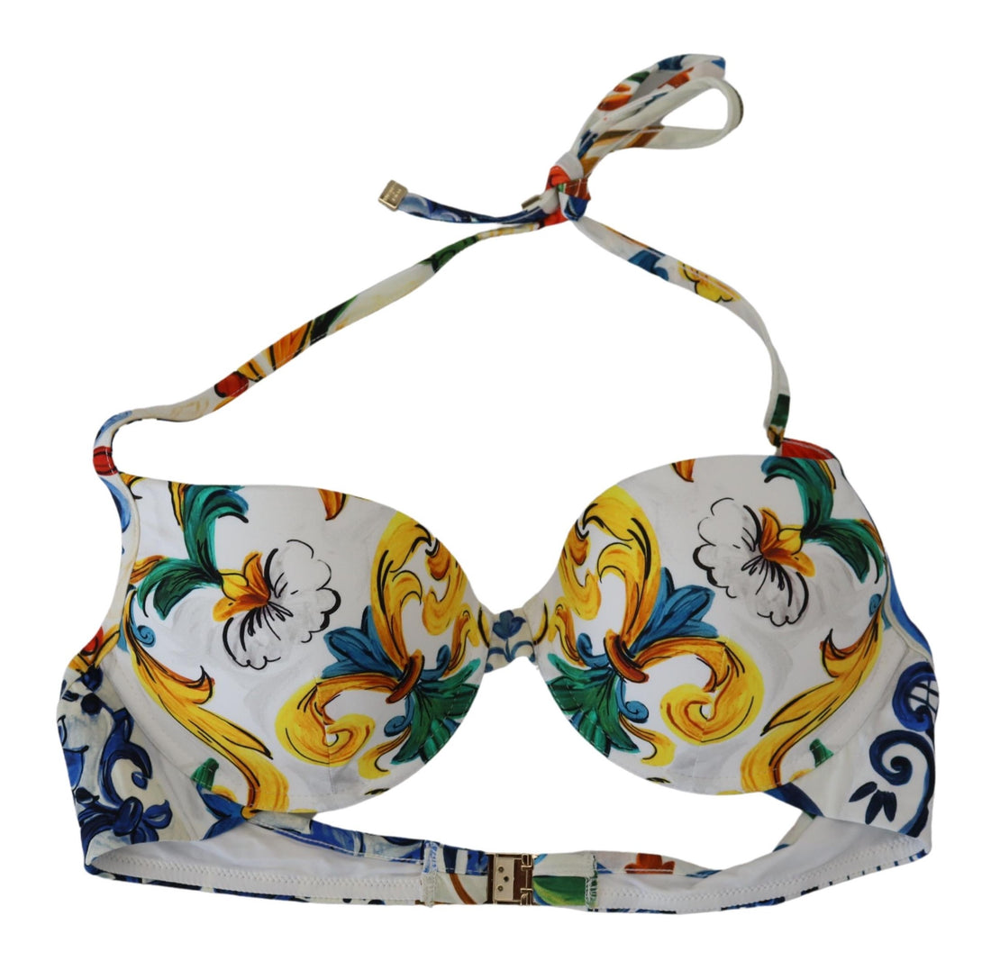Dolce &amp; Gabbana Weißes Majolika-Bademode-Bikinioberteil