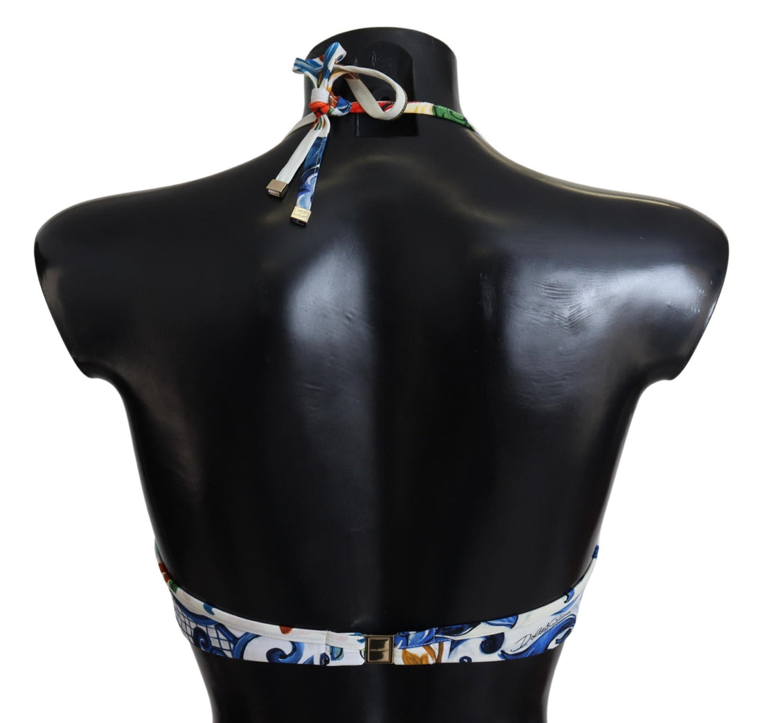 Dolce &amp; Gabbana Weißes Majolika-Bademode-Bikinioberteil