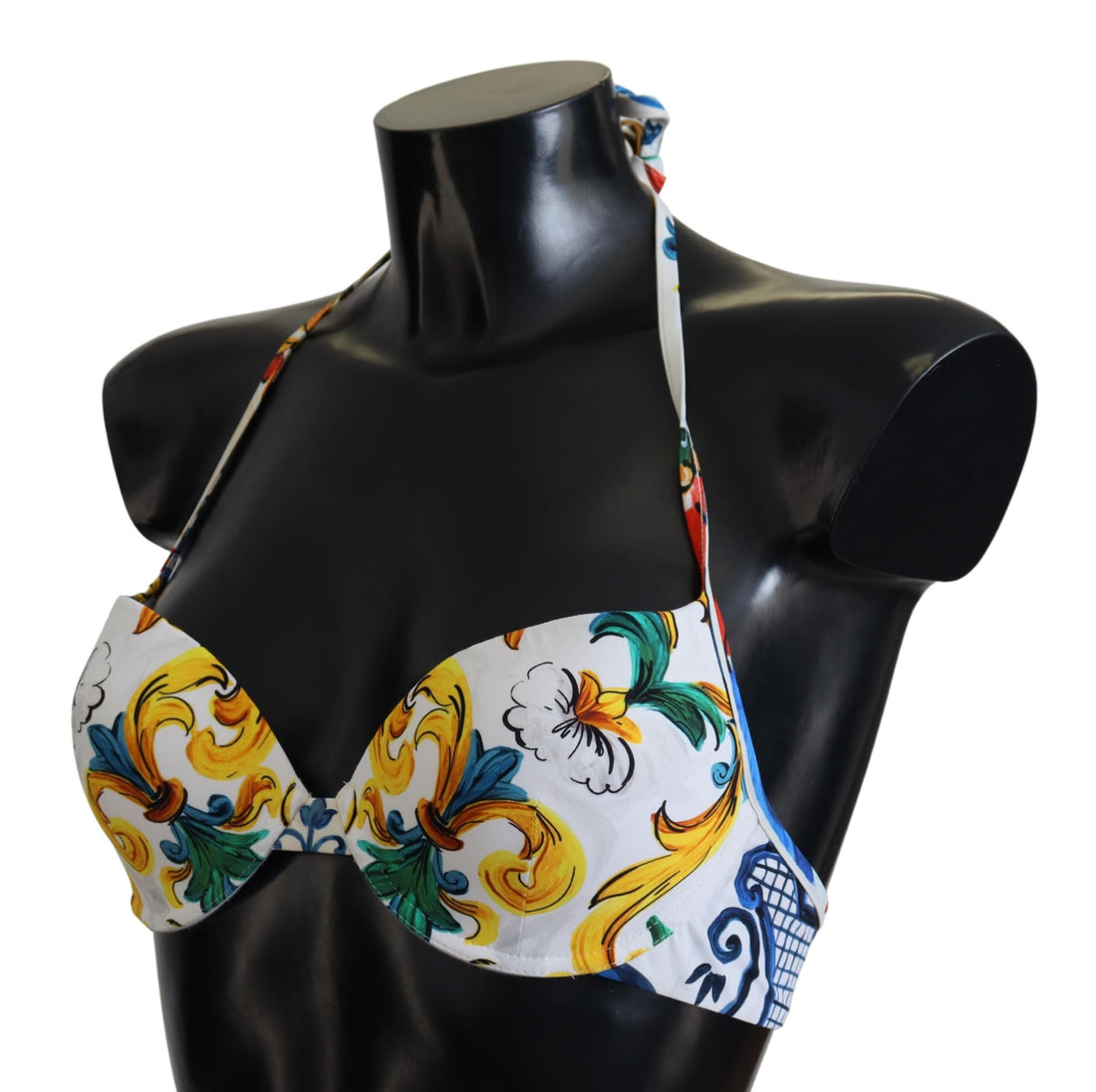 Dolce &amp; Gabbana Weißes Majolika-Bademode-Bikinioberteil