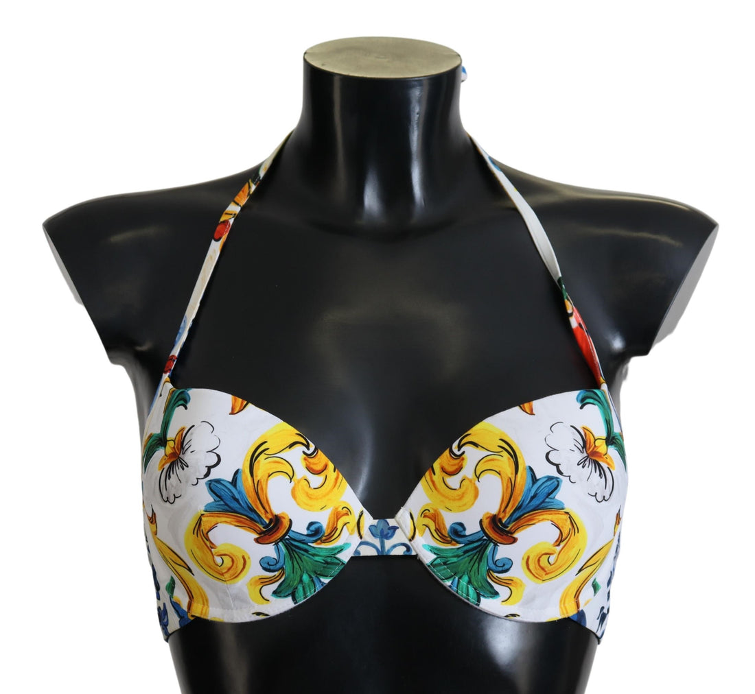 Dolce &amp; Gabbana Weißes Majolika-Bademode-Bikinioberteil
