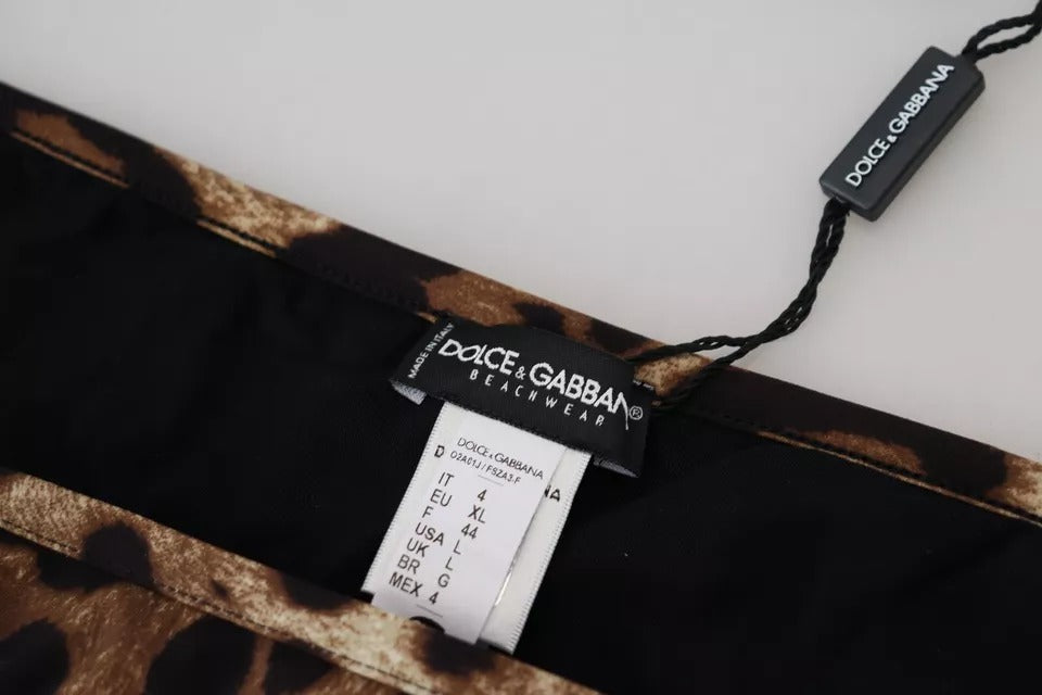 Dolce &amp; Gabbana – Brauner Badeanzug mit Leopardenmuster, Bademode, Bikinihose
