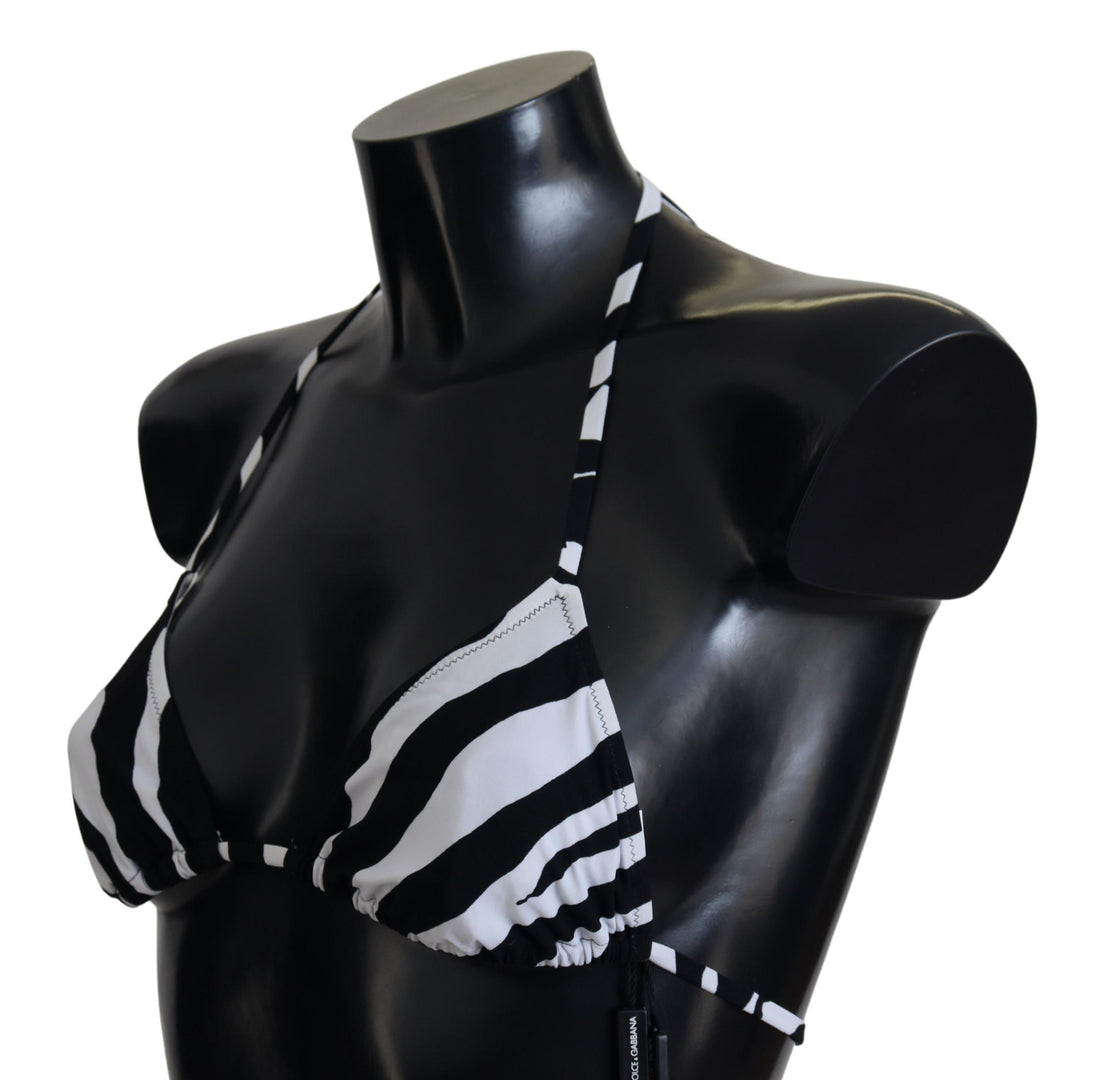 Dolce &amp; Gabbana – Neckholder-Bikinioberteil mit Zebramuster in Schwarz und Weiß