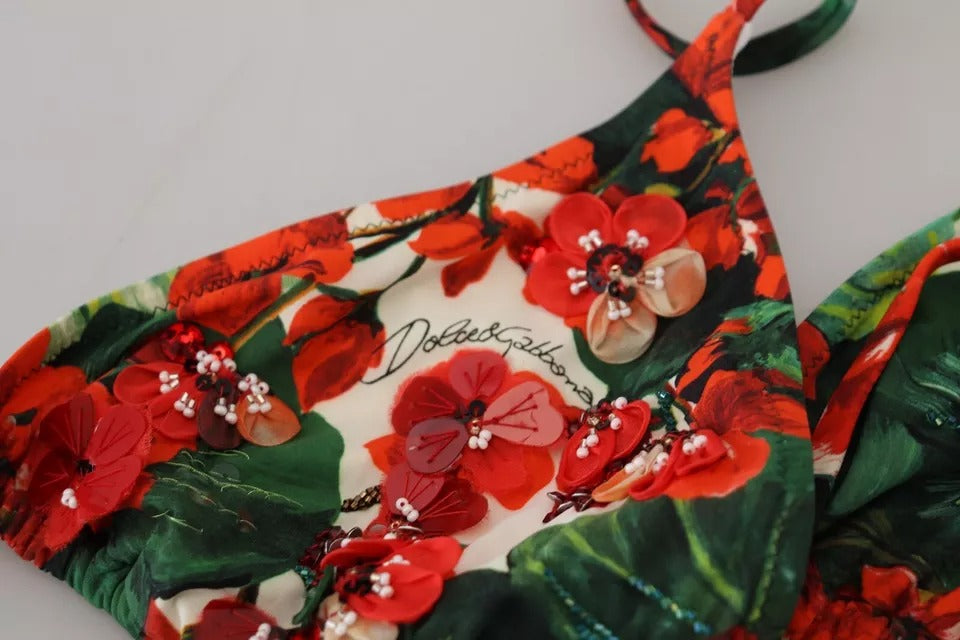 Dolce &amp; Gabbana – Mehrfarbiges Neckholder-Bikinioberteil in Geranien-Optik
