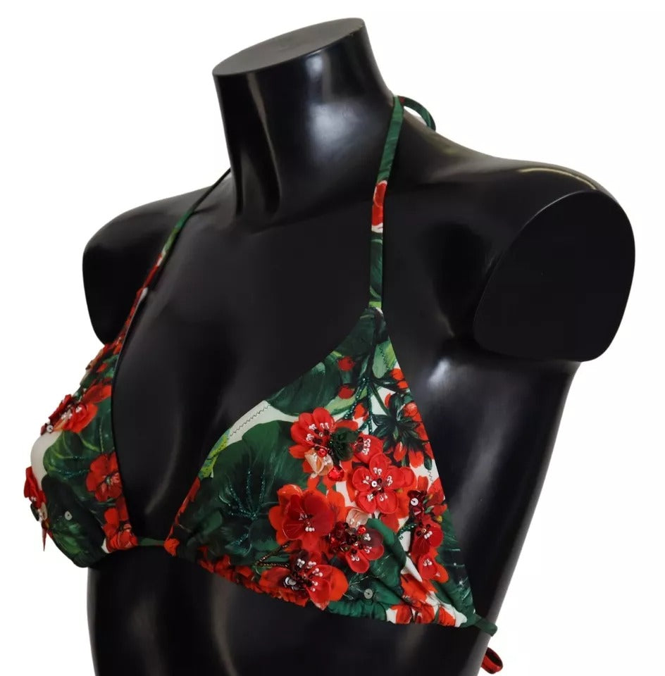Dolce &amp; Gabbana – Mehrfarbiges Neckholder-Bikinioberteil in Geranien-Optik