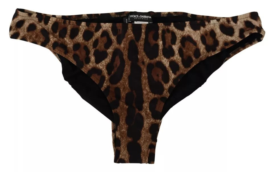 Dolce &amp; Gabbana – Brauner Badeanzug mit Leopardenmuster, Bademode, Bikinihose