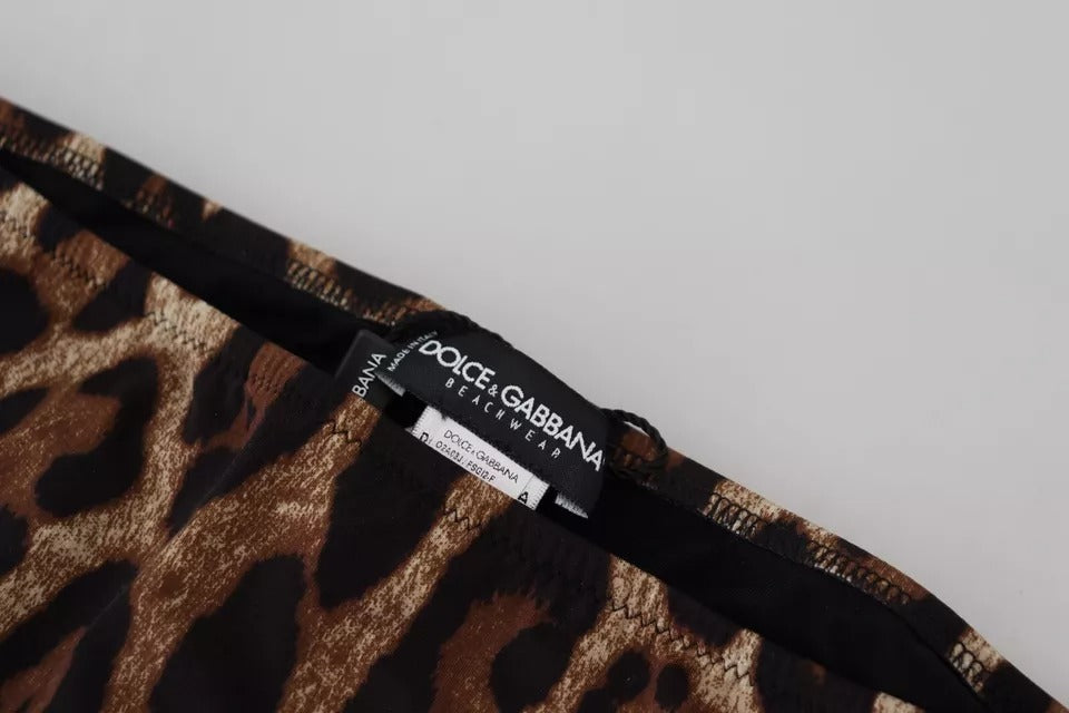 Dolce &amp; Gabbana – Brauner Badeanzug mit Leopardenmuster, Bademode, Bikinihose