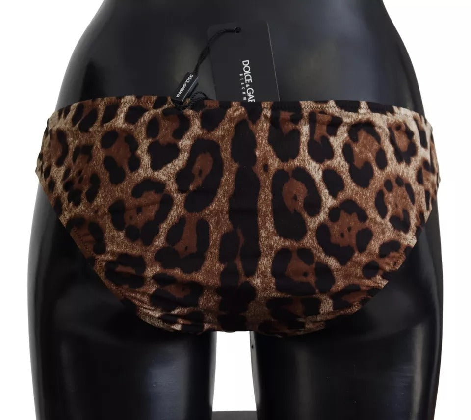 Dolce &amp; Gabbana – Brauner Badeanzug mit Leopardenmuster, Bademode, Bikinihose