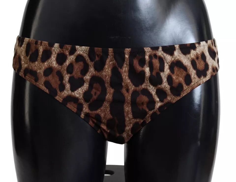 Dolce &amp; Gabbana – Brauner Badeanzug mit Leopardenmuster, Bademode, Bikinihose