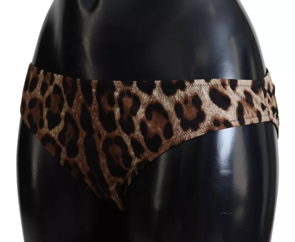 Dolce &amp; Gabbana – Brauner Badeanzug mit Leopardenmuster, Bademode, Bikinihose