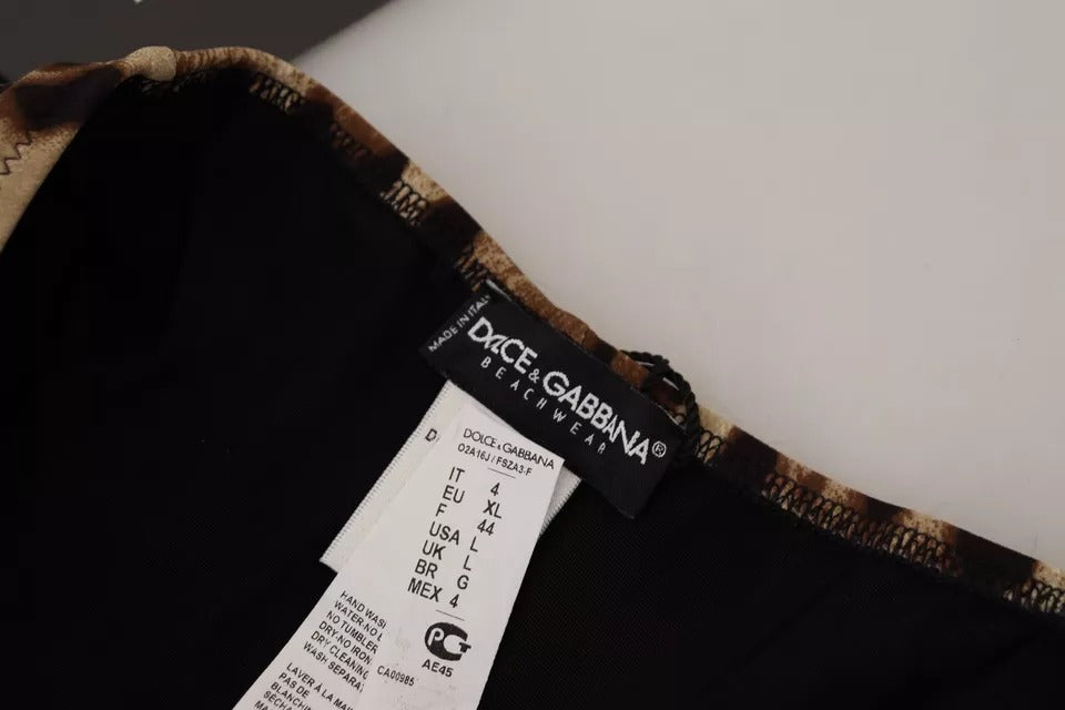 Dolce &amp; Gabbana – Brauner Badeanzug mit Leopardenmuster, Bademode, Bikinihose