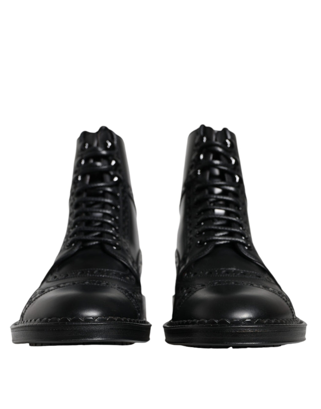 Dolce &amp; Gabbana – Schwarze, wadenhohe Schnürstiefel aus Leder