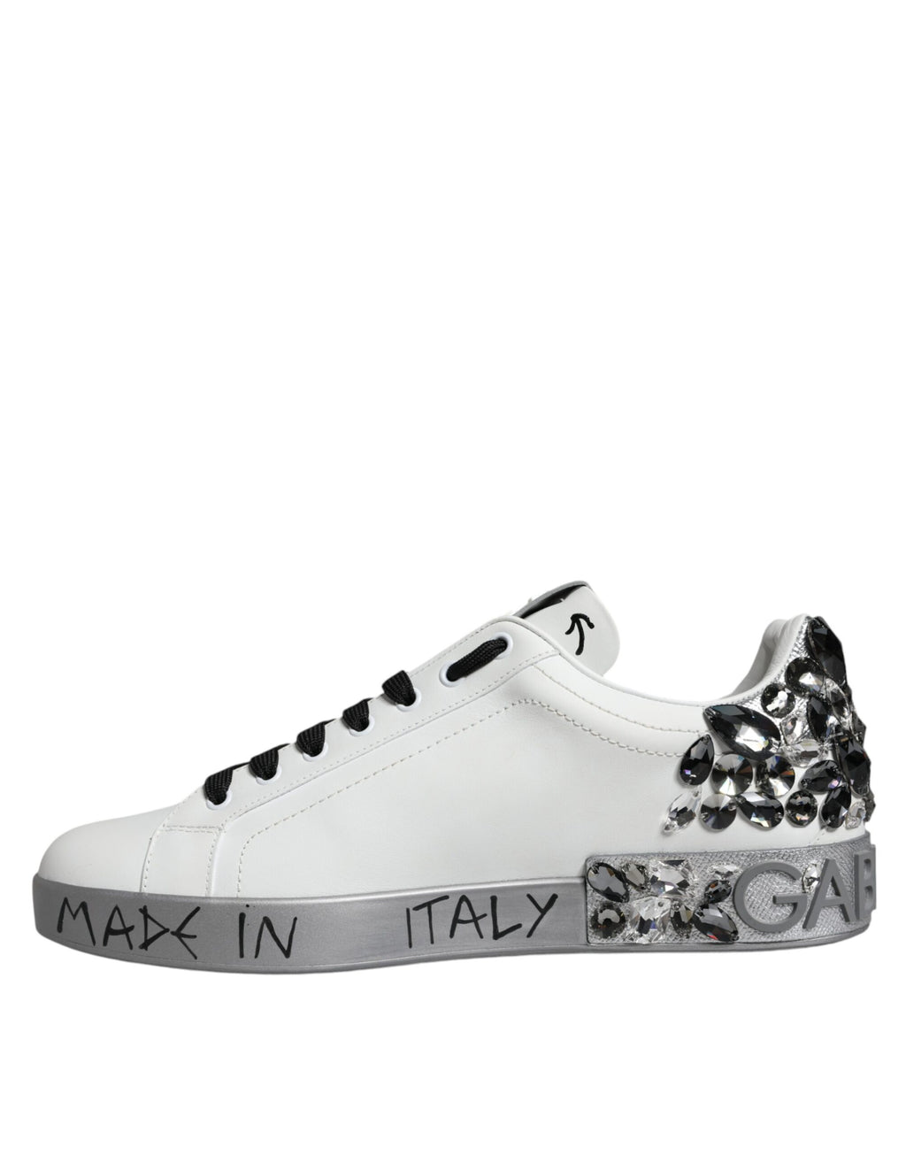 Baskets Portofino Dolce &amp; Gabbana blanches argentées avec logo en cristal