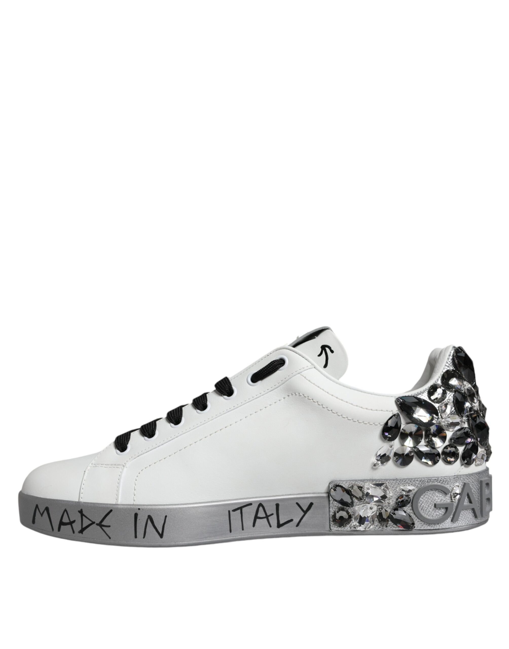 Baskets Portofino Dolce &amp; Gabbana blanches argentées avec logo en cristal