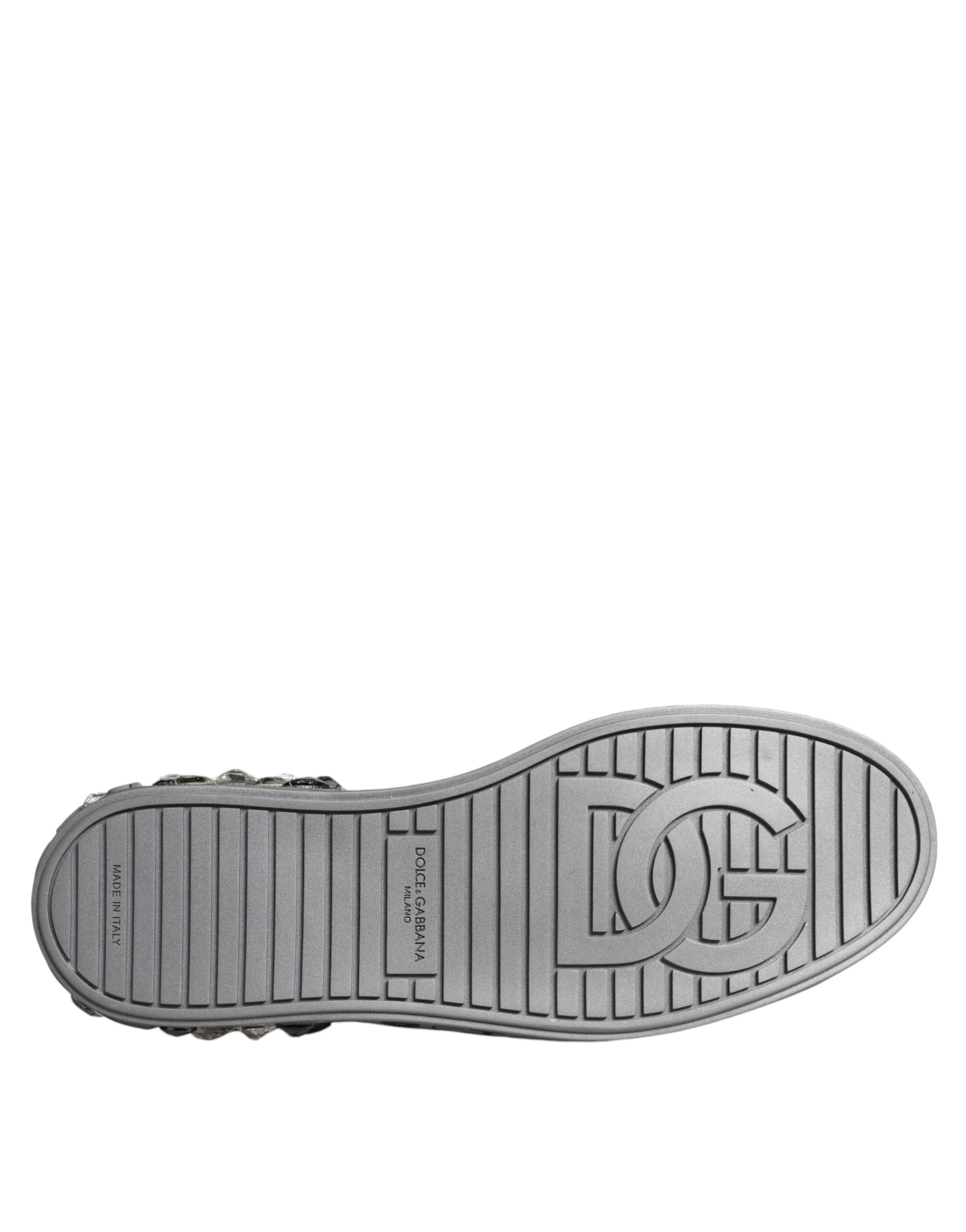 Baskets Portofino Dolce &amp; Gabbana blanches argentées avec logo en cristal