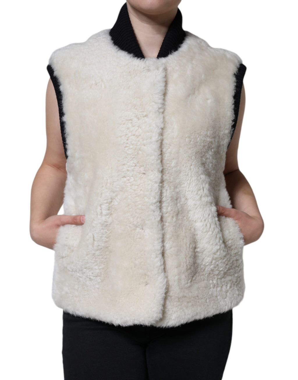 Burberry Weiße WARRENFORD Shearling-Lederweste, Mantel, Jacke