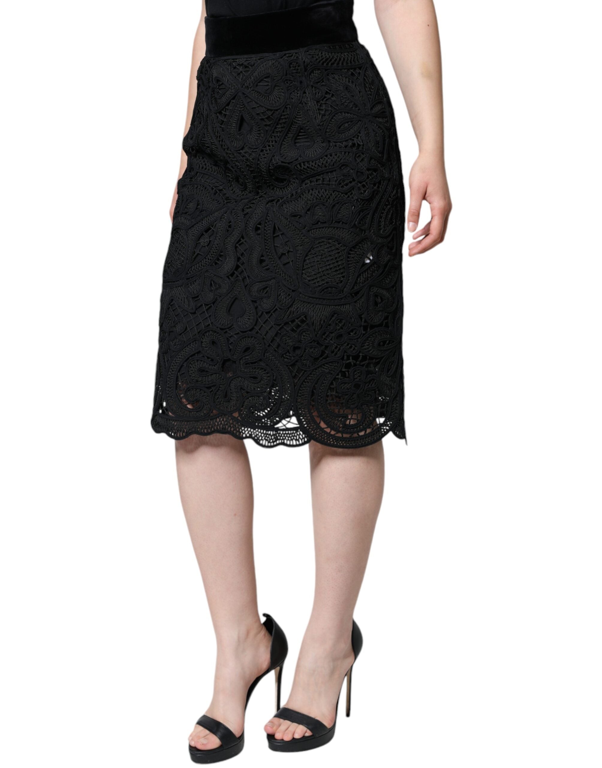 Jupe crayon taille haute en dentelle florale noire Dolce &amp; Gabbana