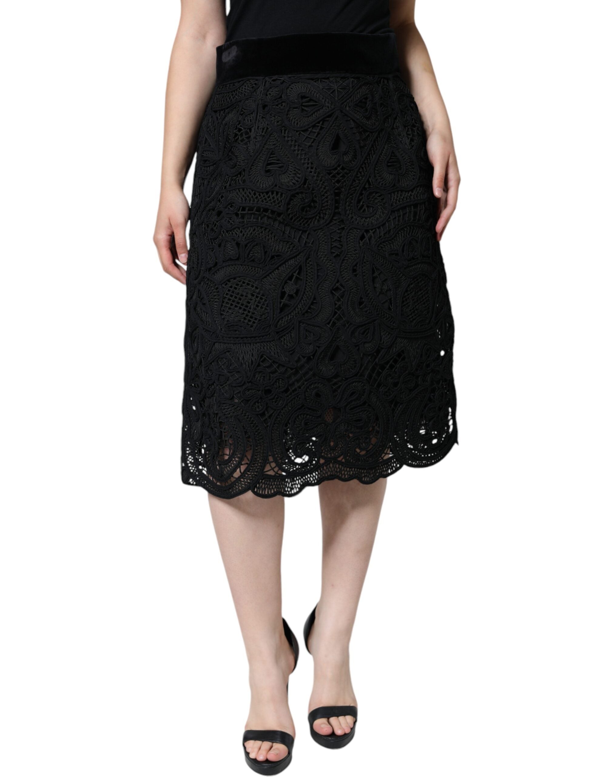 Jupe crayon taille haute en dentelle florale noire Dolce &amp; Gabbana