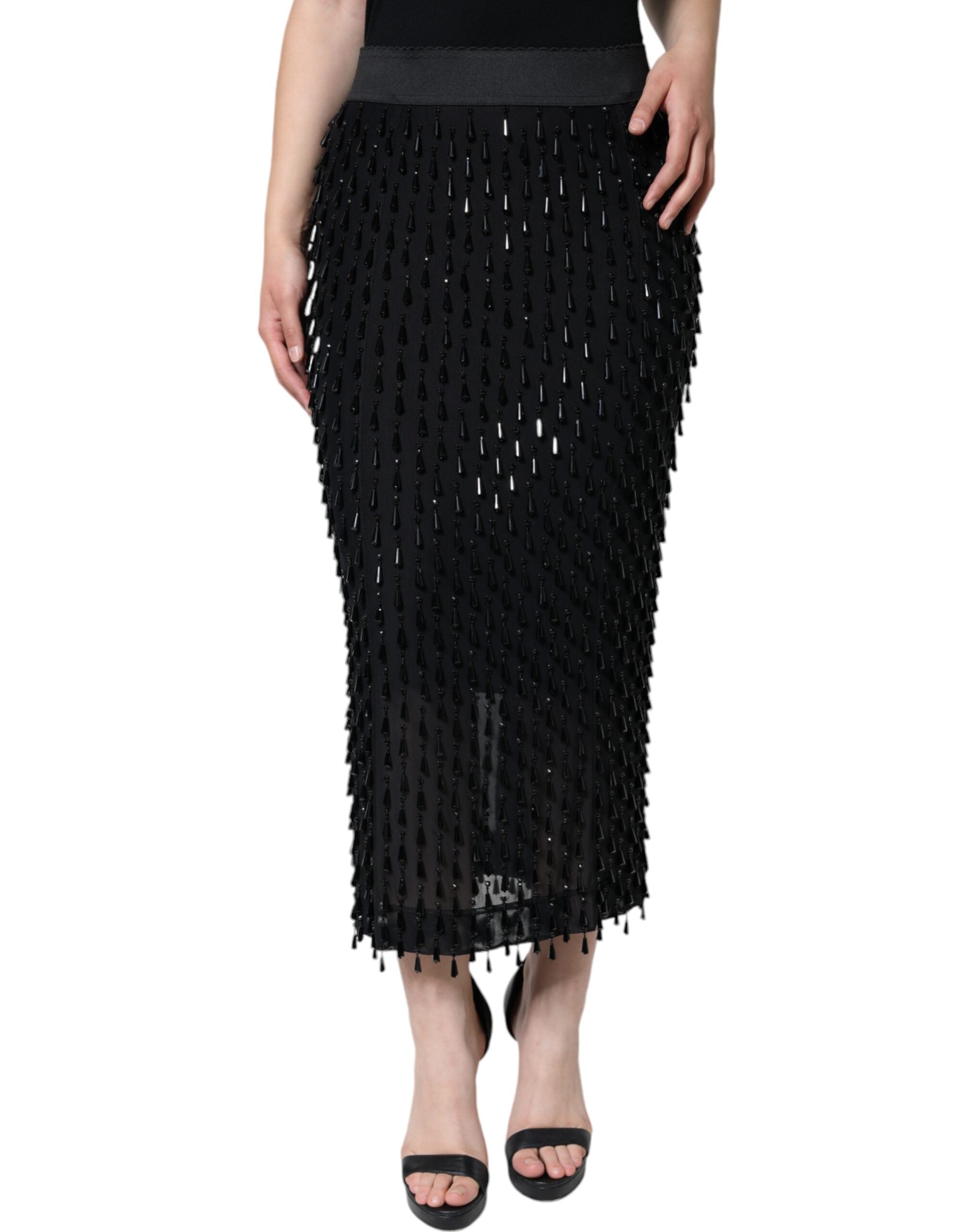 Jupe crayon mi-longue noire à ornements Dolce &amp; Gabbana