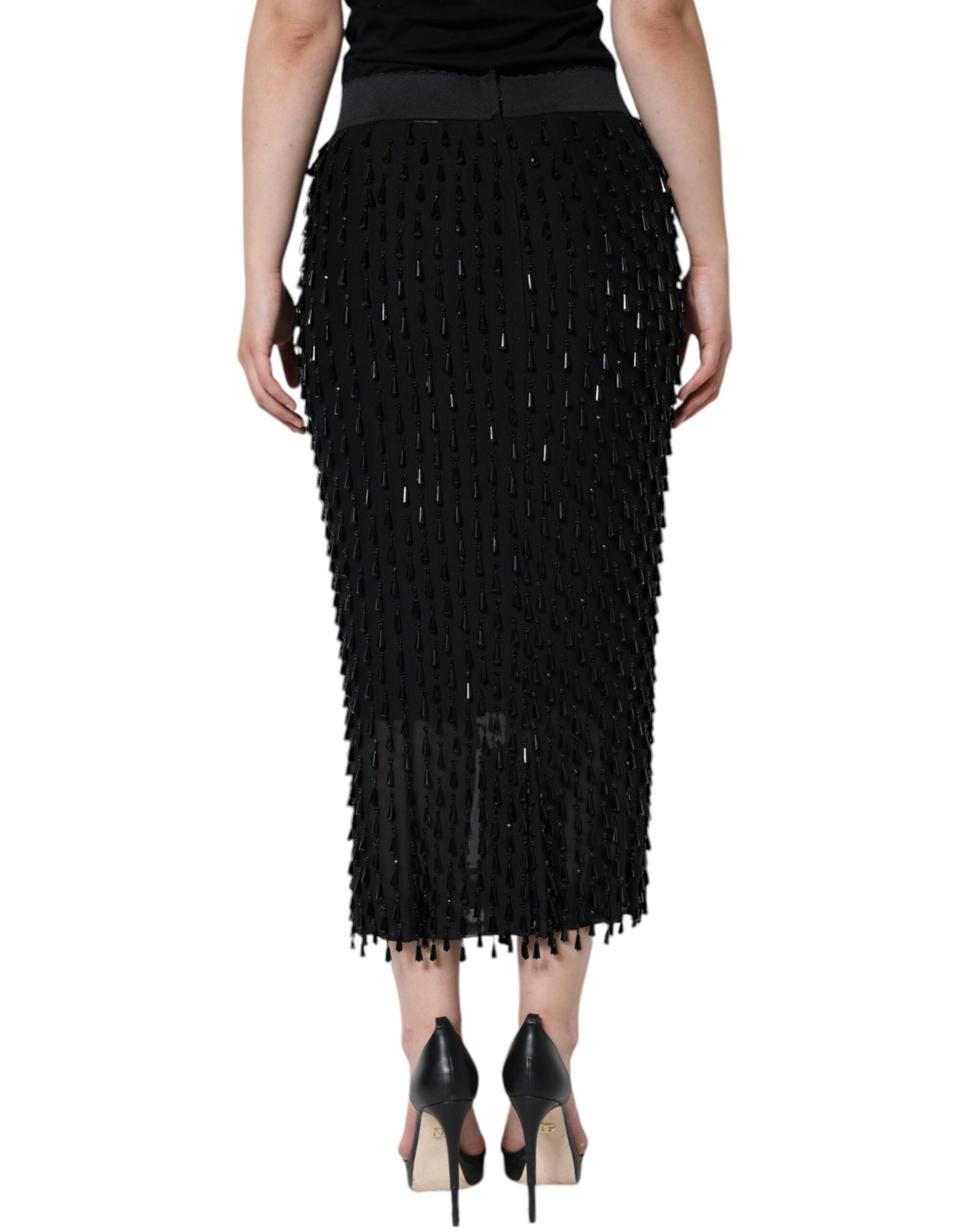 Jupe crayon mi-longue noire à ornements Dolce &amp; Gabbana